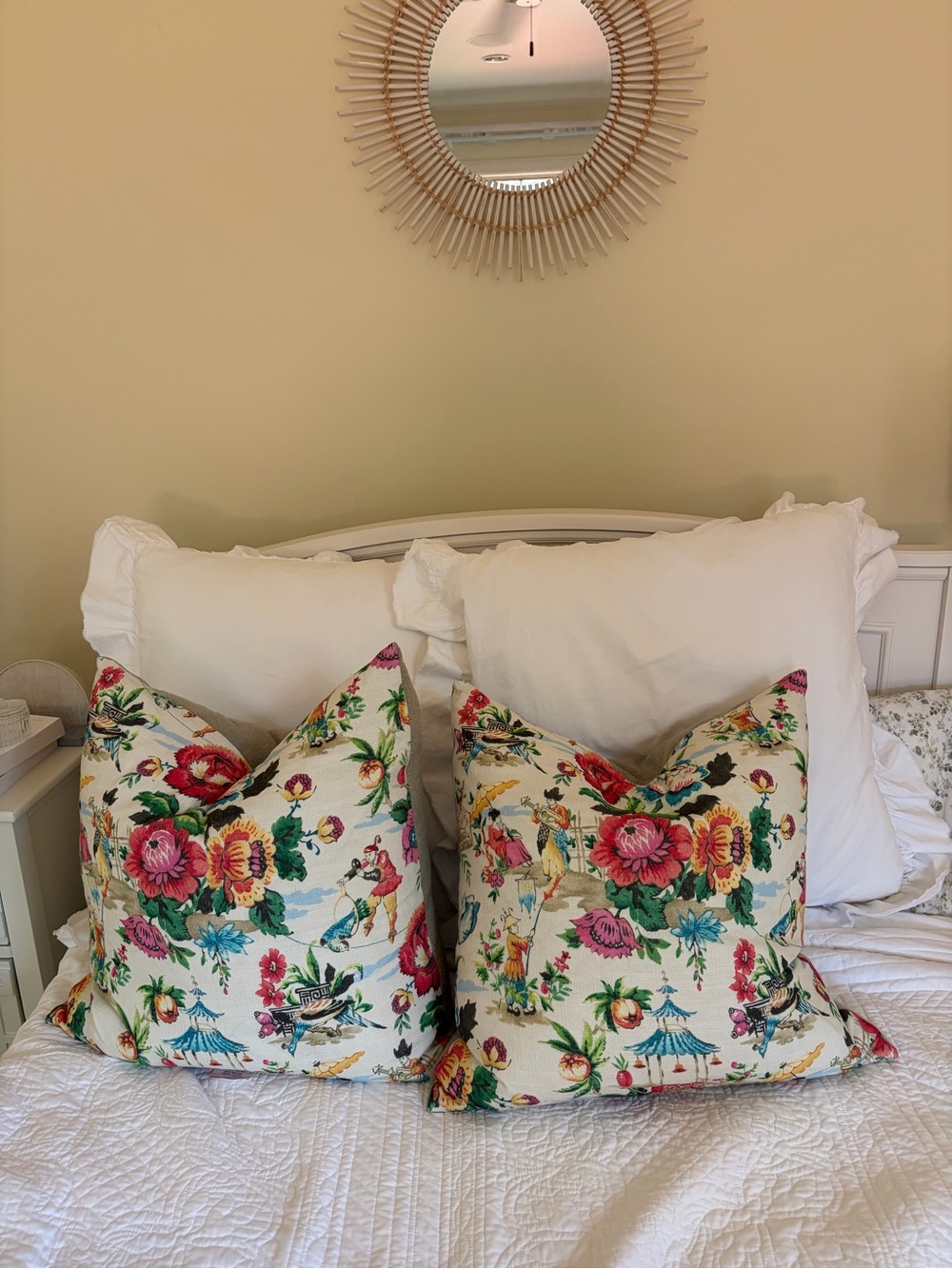 Colorful chinoiserie style pillows